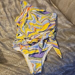 Eloquii White One-Piece with Multicolor Trim